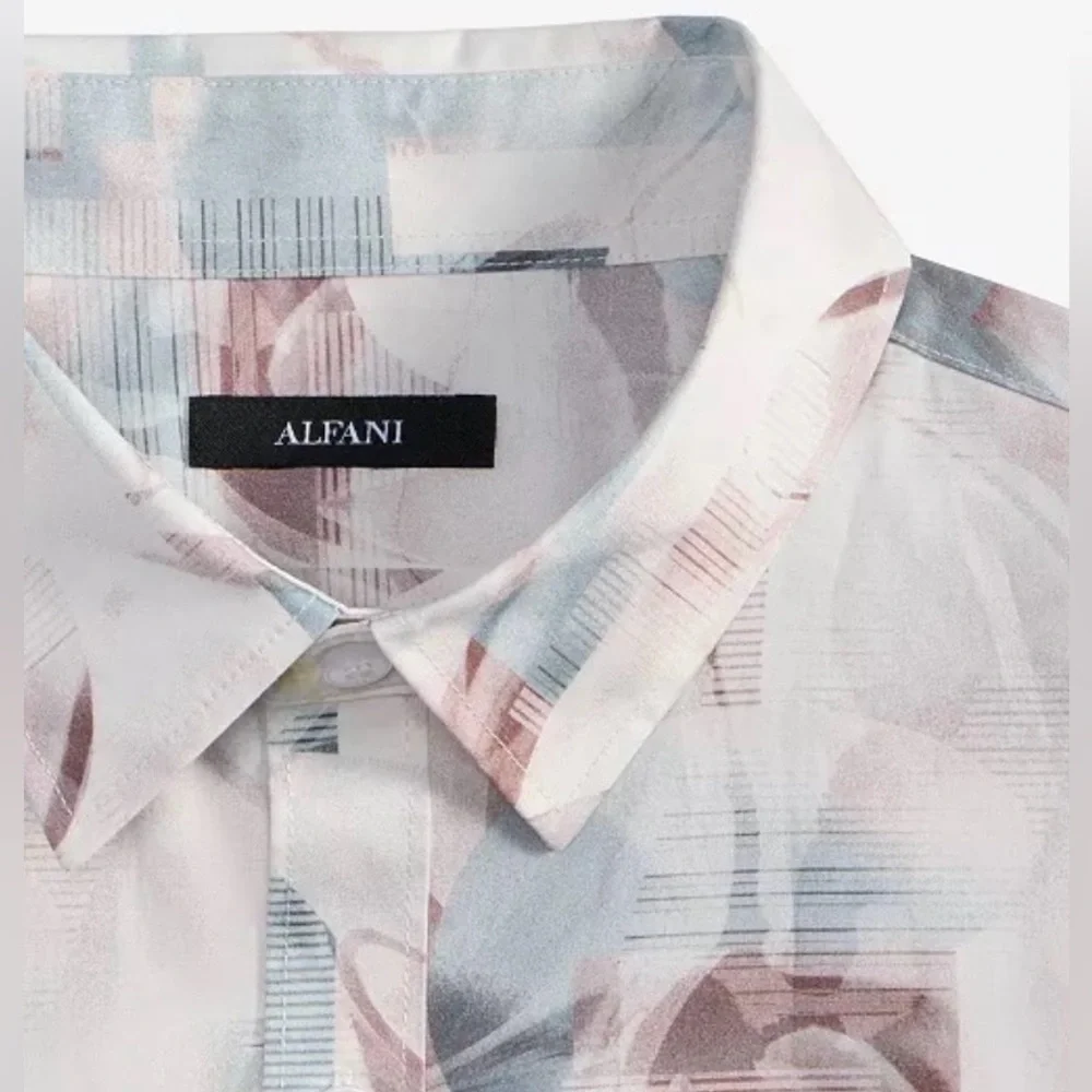 Men’s NWT ALFANI Regular-Fit Abstract Light Wave Print Button Down Shirt, Sz XL - Picture 4 of 8